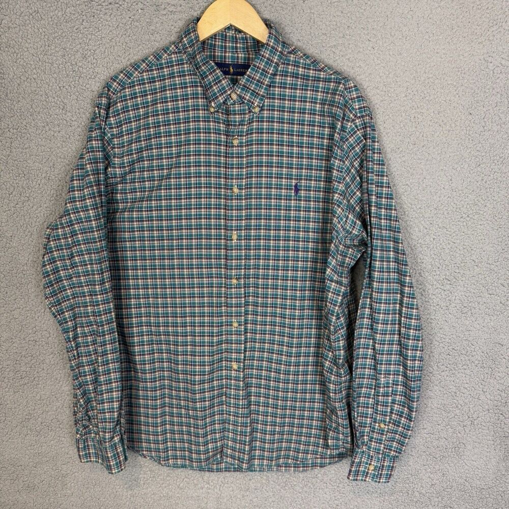 Ralph Lauren Shirt Mens XXL Blue Check Long‎ Sleeve Button Down Cotton